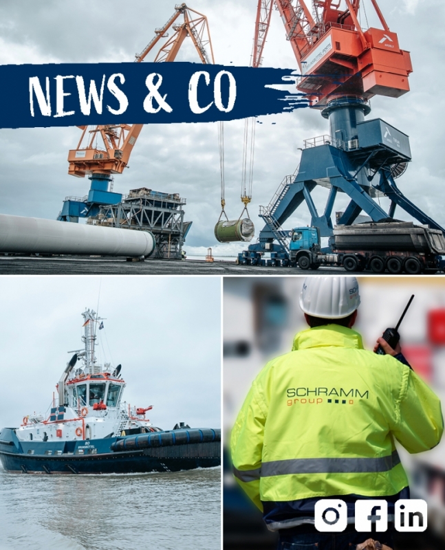 Eine Bildercollage mit Schlepper, Arbeiter und Krane vom Elbehafen.